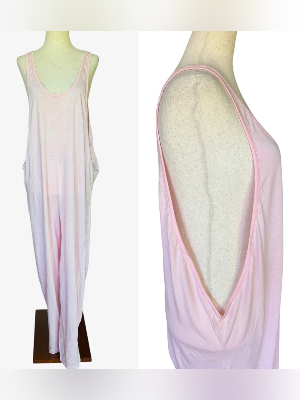 Vintage 80s Benetton Light Pink Cotton Sleeveless Open Side Women's Jumpsuit XS